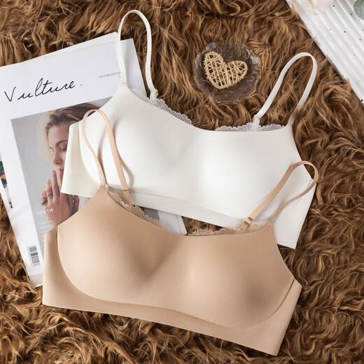 Seamless bandeau bra, thin pure lust lace, anti-exposure, large breasts, small breasts, secondary breasts, anti-sagging, push-up bra, milky white M (34/75AB)