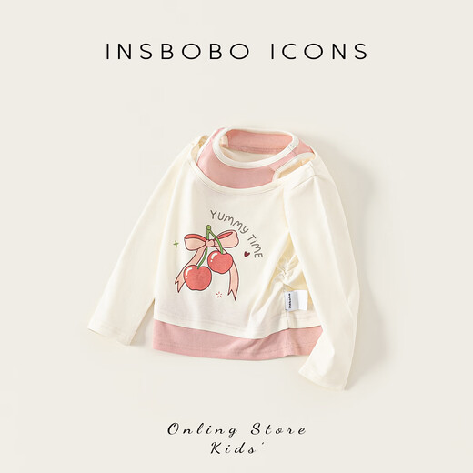 INSBOBO girls T-shirt 2026 spring new style baby style children's clothing children's clothing tops spring and autumn bottoming shirt off-white 80