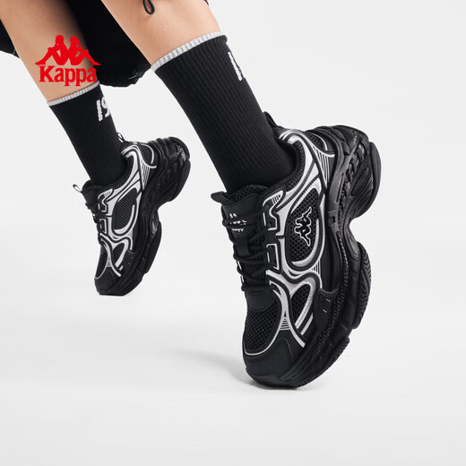 Kappa (Kappa) women's shoes dad shoes for women 2026 spring new soft-soled all-match sports shoes thick-soled casual shoes heightening shoes for women black/silver 38