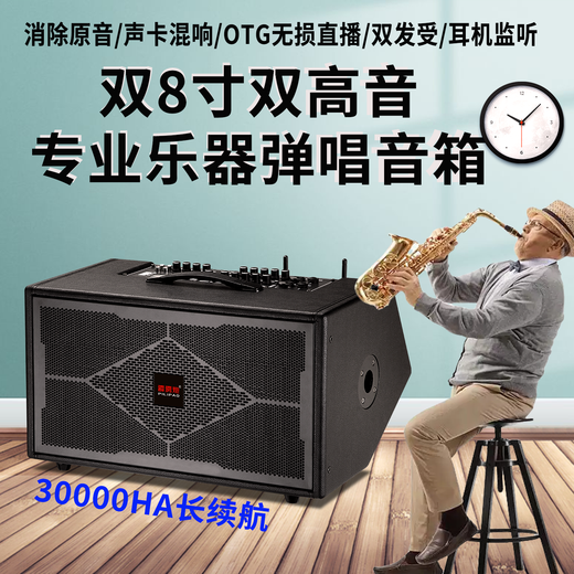 Thunderbolt's new dual T8-inch professional sound card audio roadshow high-power mobile outdoor karaoke electric blowpipe saxophone acoustic guitar playing and singing live audio dual 8-inch playing and singing box + rechargeable wireless microphone + pulley bag + stand