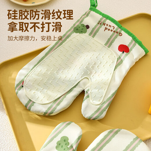 Strong anti-scalding gloves for home kitchen, thickened heat insulation, high temperature resistance, special baking gloves for oven and microwave oven, upgraded silicone version, Dachshund (left)