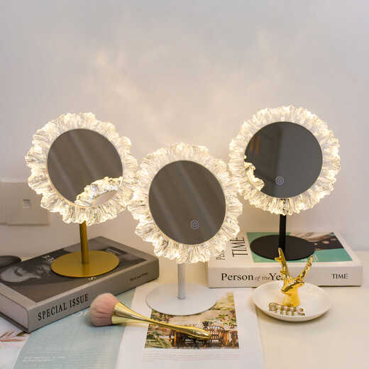 DYQT Desktop Simple Acrylic Makeup Mirror Rechargeable LED Light Makeup Table Luminous Bedroom Smart Rechargeable Makeup Mirror Medium Acrylic Sunglasses Rotatable White (Plug-in Model)