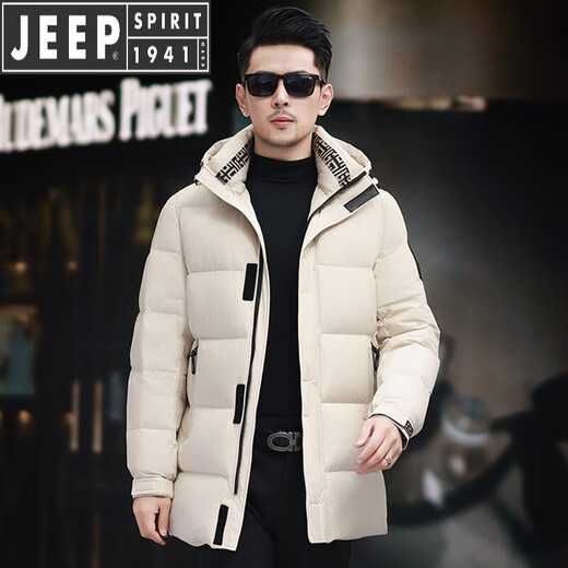 JEEP SPIRIT Jeep mid-length down jacket men's 2026 winter new business thickened winter wear warm middle-aged fashion jacket 9910 milky white 2XL 185