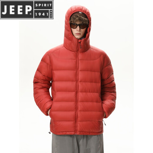JEEP SPIRIT冬季新款男装90白鸭绒轻薄多巴胺连帽排骨羽绒服男冬季情侣外套女 黑色 M