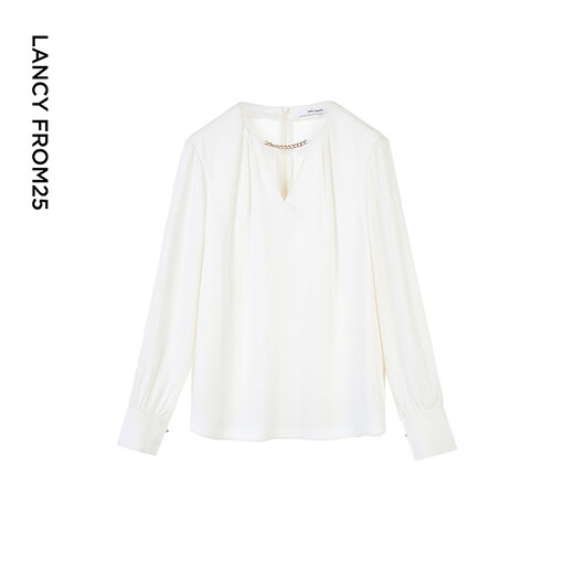 Langzi v-neck long-sleeved top women's shirt temperament commuting high-end spring French fashion shirt