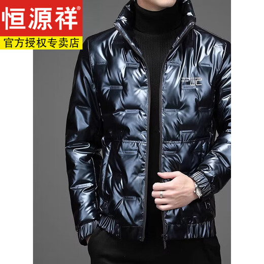 Hengyuanxiang no-wash winter duck down down jacket men's short shiny lightweight warm waterproof three-proof jacket Jiaxing Pinghu black M 170