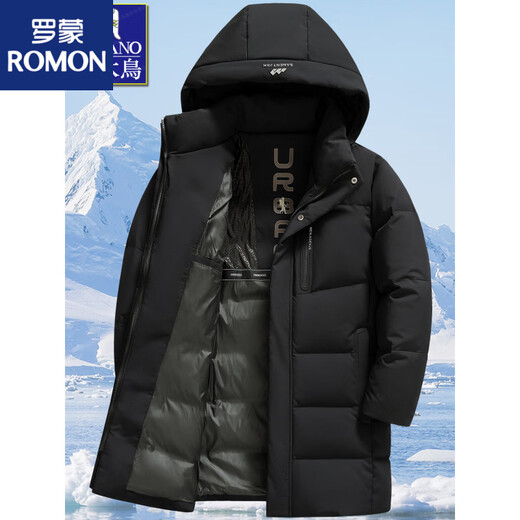 ROMON арктический пуховик, мужское зимнее пальто средней длины, утолщенное теплое повседневное фирменное зимнее пальто для папы 076, черный шелковистый молочный шелк, утолщенное теплое ветрозащитное и морозостойкое M 170 90-120Jin Jin равен 0,5 кг
