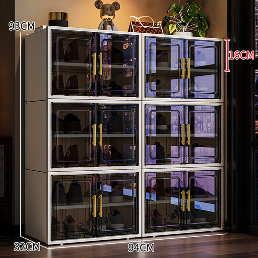 Shoe cabinet for home entrance, integrated wall-mounted shoe storage artifact, shoe box, indoor multi-layer transparent plastic shoe rack, double door with handle, thickened 94*32*93 white - holds 24 pairs large, assembled