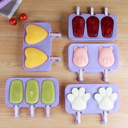Yusenyi food-grade silicone ice cream mold for household children to make ice cream popsicles popsicle grinder homemade diy ice cream 3 rabbits (free 50 wooden sticks)