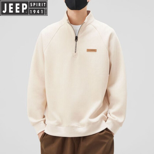 JEEP Jeep half-zip sweatshirt men's velvet thickened loose autumn and winter 2025 new stand-up collar warm bottoming shirt men's 6089m apricot plus velvet 2XL (recommended 155-180Jin Jin equals 0.5 kg)