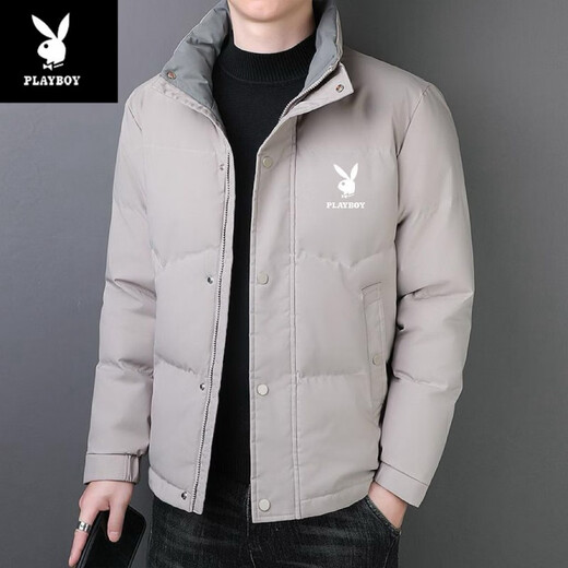 Playboy (PLAYBOY) Genuine Down Cotton Jacket Men's Winter Jacket Thick Warm Stand-up Collar Loose Large Size Casual Cotton Jacket 1718*High Quality Dark Gray*Extra Thick Warm Style M 90-110Jin Jin is equal to 0.5 kg