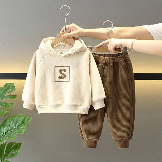 Burwilde International Brand Boys' Winter Clothing Suit Children's Winter Cool and Handsome Plus Velvet Thickened Cotton T-Cotton Jacket for Baby Brown 80 cm