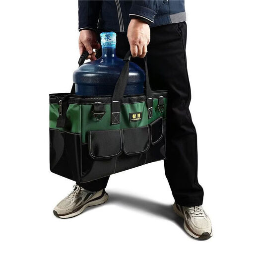 An Junsheng's tool bag, extra large canvas cross-body, multifunctional maintenance portable for plumbers and electricians, wear-resistant, waterproof, extra thick and convenient, deep yellow * waterproof nail bottom with shoulder strap, internal and external slip pockets 21.4 inches, wear-resistant