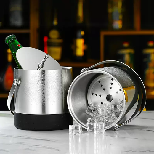 Yusenyi 304 stainless steel ice bucket champagne bucket red wine foreign wine beer ice bucket ktv bar insulation ice wine bucket ice bucket thickened inclined mouth ice bucket (silver) bright