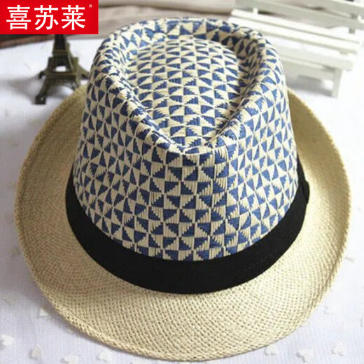 Xisu Lai various fashion retro plaid houndstooth unisex versatile linen contrast jazz straw hat sunshade hat coffee adult 58 head circumference