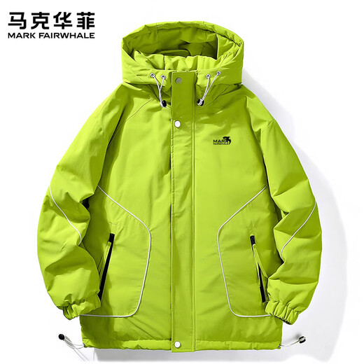 MARK FAIRWHALE Американский повседневный мужской пуховик в стиле ретро 2025 года, зима, новый свободный теплый и удобный модный брендовый топ, флуоресцентно-зеленый, 50% белого утиного пуха, рекомендуется 6XL 240-260Jin Jin равен 0,5 кг