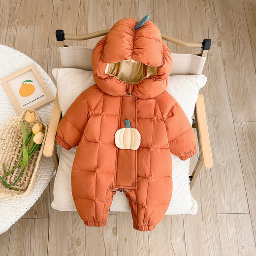 Disney baby down jacket autumn and winter jumpsuit winter born baby travel clothes winter newborn clothes winter thickened orange 66cm