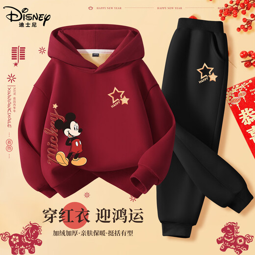 Disney (Disney) Children's Clothing Zodiac Year Children's Winter Clothing Set 2026 New Boys' New Year's Wear Girls' Red New Year's Velvet Sweatshirt