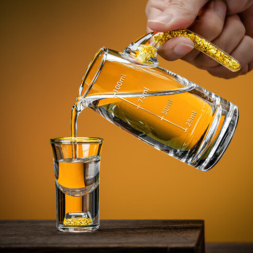 Tuojin German imported high-quality glass liquor cup scale wine divider household Chinese small wine cup one cup wine cup wine pot 6 pots 6 cups cup + scale with handle wine divider + cup