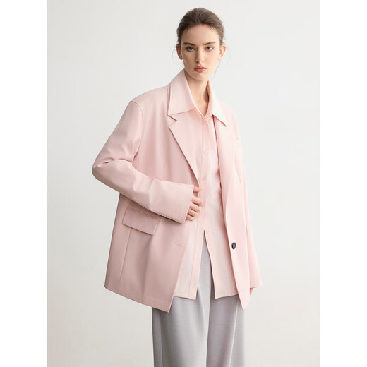 ELLE high-end silhouette loose suit jacket for women 2026 spring new fashionable contrasting color design suit black L