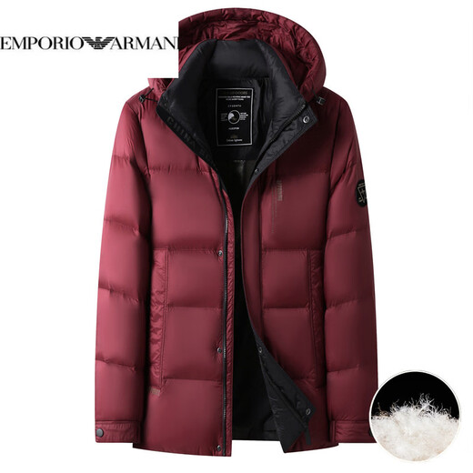 EMPORIO ARMANI阿玛尼男士加厚连帽羽绒服2025冬季新款男装中年爸爸商务休闲保暖 红色 3XL 190