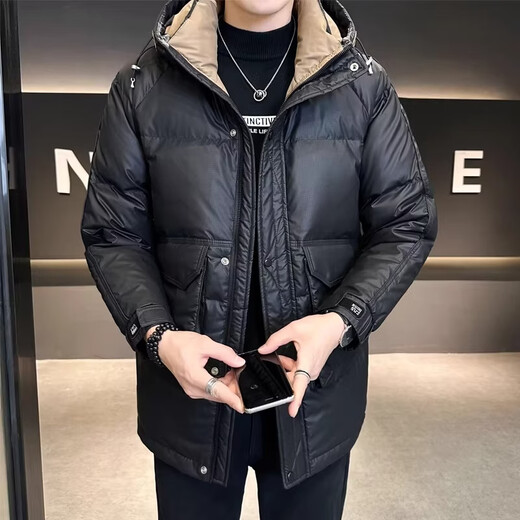 DVHNMK Высококачественный пуховик мужского зимнего бренда DVHNMK, новый высококачественный универсальный утепленный пуховик средней длины с капюшоном в стиле милитари, зеленый спот, скорость L рекомендуется 95-115Jin Jin равен 0,5 кг