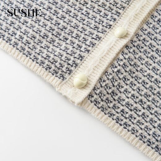 SUSHE French style braided plaid wool round neck cardigan jacket/knitted vest set Yunshage-vest suspender M