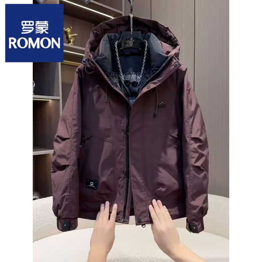 ROMON workwear down jacket men's winter thickened American style jacket duck down hooded jacket men's warm and cold-proof beige XL recommended 140-155Jin Jin equals 0.5 kg