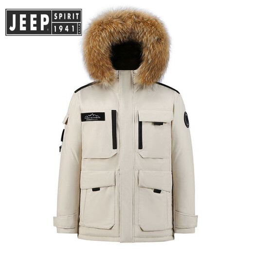 JEEP SPIRIT Jeep down jacket for men and women mid-length extreme cold thickened couple parka workwear warm and cold-proof jacket off-white women's XL recommended 150-170 Jin Jin equals 0.5 kg