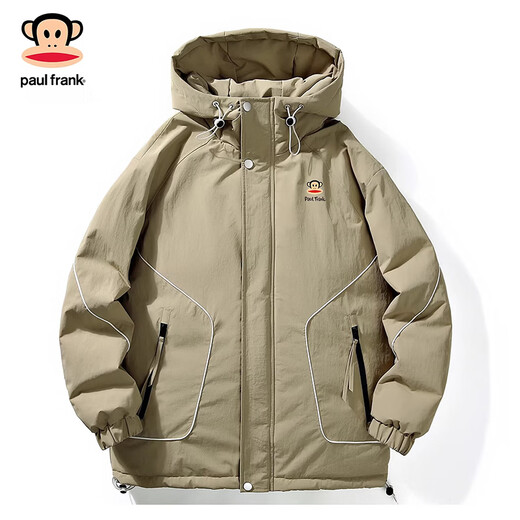 大嘴猴（paul frank）日系简约羽绒服男士2025冬季新款潮牌设计感条纹休闲保暖连帽外套 深咖色 【50%白鸭绒】 6XL 【建议240-260斤】