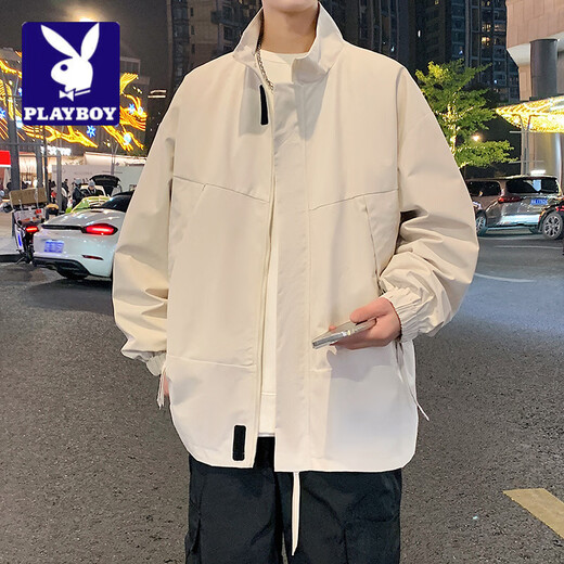 Playboy (PLAYBOY) Spring Jacket Men's Zipper Stand Collar Loose Trendy Casual Solid Color Versatile Windproof Spring and Autumn Men's Jacket Hoodless Black S