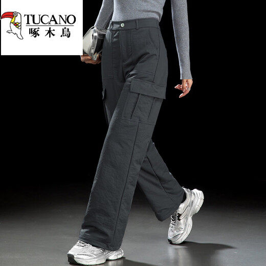 Woodpecker down pants women's outer wear 2026 new waterproof and cold-proof cotton pants women's winter plus velvet thickened warm straight overalls light and dark gray thin 32