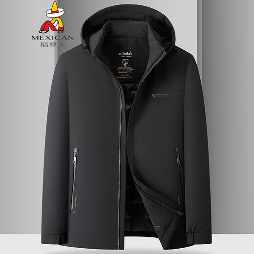 Scarecrow Fat Brother 2025 winter new men's plus size plus size stand collar hooded down jacket removable hood down jacket black XL 180