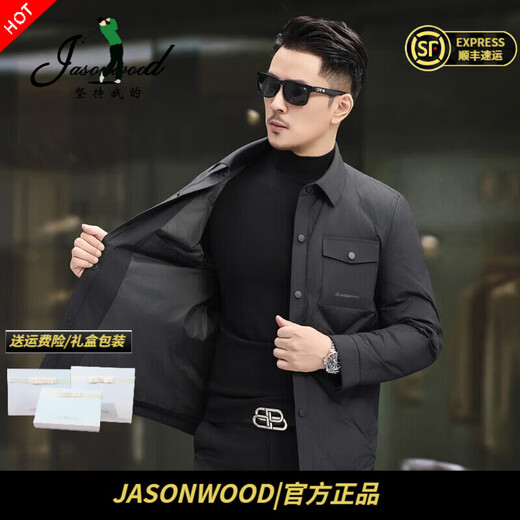 JASONWOOD官方高端品牌羽绒服男士2025冬季新款商务休闲夹克中年爸爸装外套 高档黑色【名牌男士】 M 建议【100-120斤】