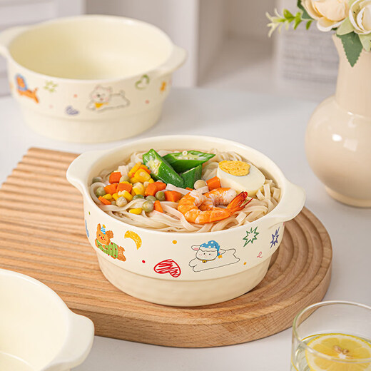 Tuojin cute double-eared soup bowl for home use 2026 new high-looking large bowl noodle soup bowl snail noodle bowl ceramic instant noodle bowl 7.75-inch double-eared bowl