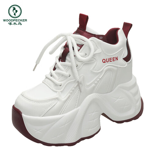 Woodpecker 10cm height increasing dad shoes for women 2025 autumn and winter new style thick sole heightening small feet showing small feet sports casual shoes burgundy 38
