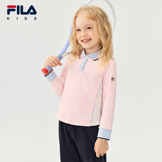 FILA children's clothing long-sleeved T-shirt 2025 winter new style girls and children loose sports POLO shirt hazy pink-LP 105