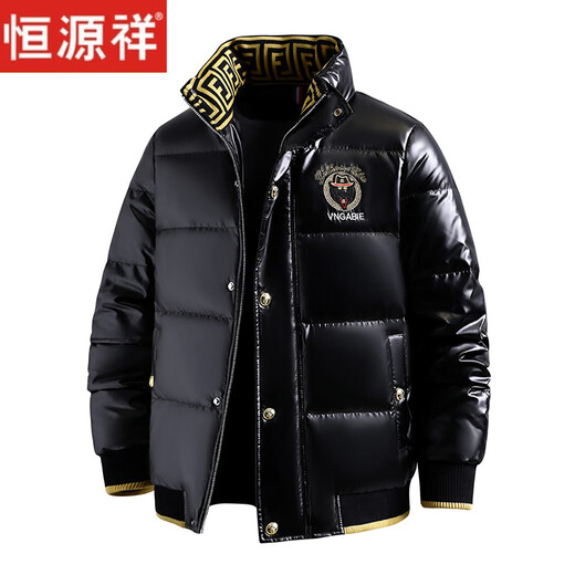 恒源祥欧洲ins潮流痞帅个性羽绒服男冬装重工刺绣立领高级感外套厚款 黑色 L