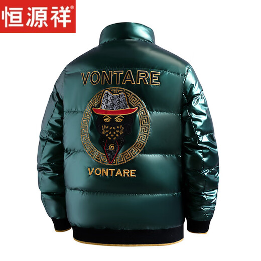 恒源祥欧洲ins潮流痞帅个性羽绒服男冬装重工刺绣立领高级感外套厚款 黑色 L