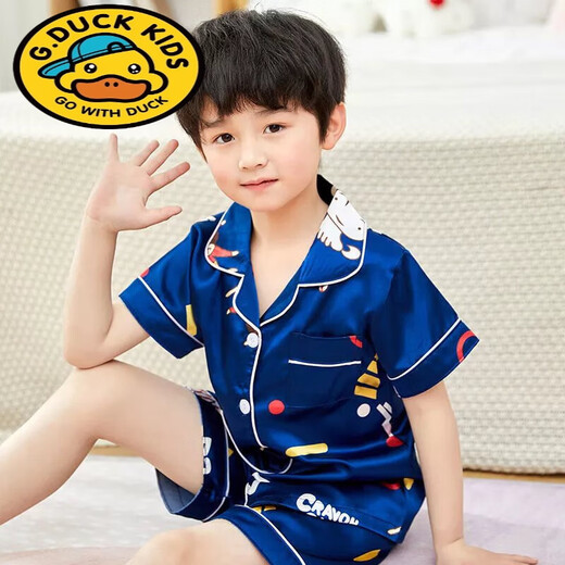 G.duck夏季短袖儿童睡衣冰丝薄款夏天男童真丝小女孩宝宝卡通家居服套装 681女童 170 18码建议身高142-150cm