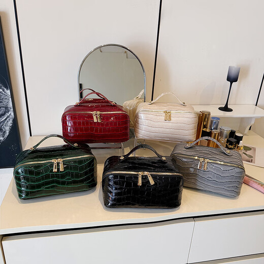 Enjoyment House Large Capacity Cosmetic Bag Portable Outing Women's 2025 New High-Looking Cosmetic Storage Bag Multi-Layer Waterproof Travel Black