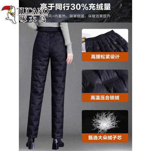 Woodpecker (TUCANO) Official Middle-aged and Elderly Down Pants Women's Outerwear 2026 Winter High-waisted Loose Thickened Mother's Straight Cotton Pants New Style Obsidian Black 90 White Duck Down L Recommended 105-120 Jin Jin equals about 0.5 kg