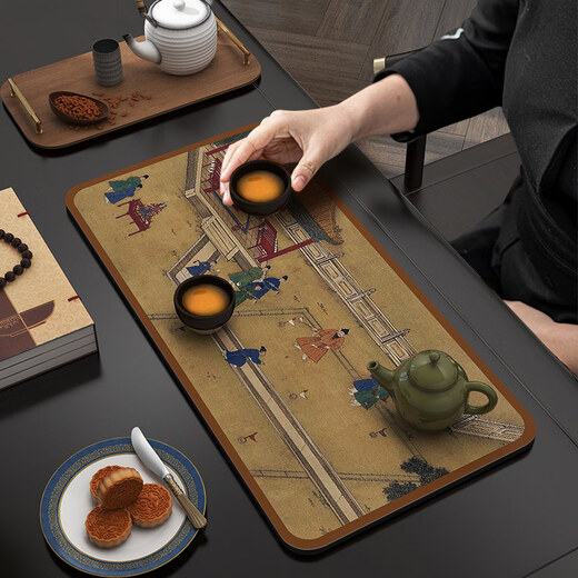 TIMECARE tea towel large thickened tea mat tea towel teacup tea mat absorbent tea towel painted Zen tea cloth special tea tablecloth wipe flat boat 60x27cm technical leather quickly absorbs water