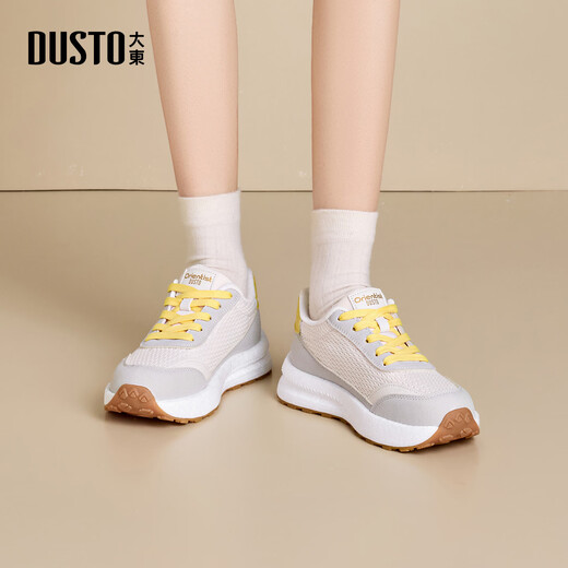 Dusto Dadong sports casual shoes women's shoes spring new flat mid-heel lace-up round toe material collage C1341 beige 35