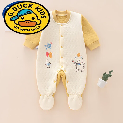 G.duck Newborn Baby Clothes Autumn and Winter Newborn Baby Onesies with Foot Covered and Padded to Keep Warm and Foot-proof A199 Warm One-piece Yellow 66cm Baby Around 3-6 Months