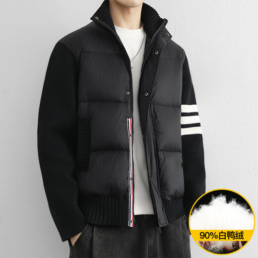 KBXNG Jinba New Year's New Thin Stand Collar Men's Down Jacket Winter Trendy Brand Handsome Knitted Splicing Warm Thickened Jacket Apricot M 125Jin Jin is equal to 0.5 kg within