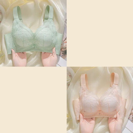 Tingmei (GRACWELL) Tingmei underwear women's small breasts push up to show the size of the lace skin-friendly pull-up support to prevent sagging and reduce the side breasts comfortable bra fish aqua + nude skin powder / two-piece S recommended 70/32ABC full cup
