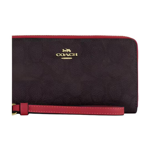 COACH metal zipper closure leather wallet small size women's black with red black with red 1 black with red 2