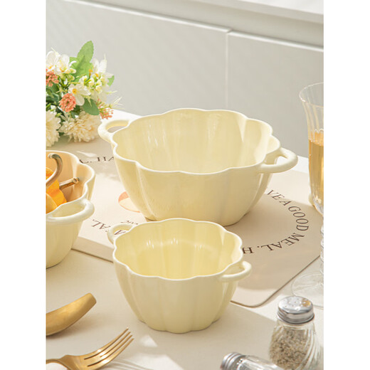 Tuojin Strawberry Cute Double-Eared Instant Noodle Bowl Children's Personal Ceramic Soup Bowl Fruit Princess Rice Bowl Pumpkin Bowl Pink 6.5-inch Double-Eared Bowl