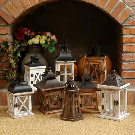 Yusen Yi Candle Holder Wooden Glass Wind Lamp Iron Art European Decoration Simple Creative Ornament Home Power Supply Retro Candle White Tower Shape High 21 Bottom 12.5CM